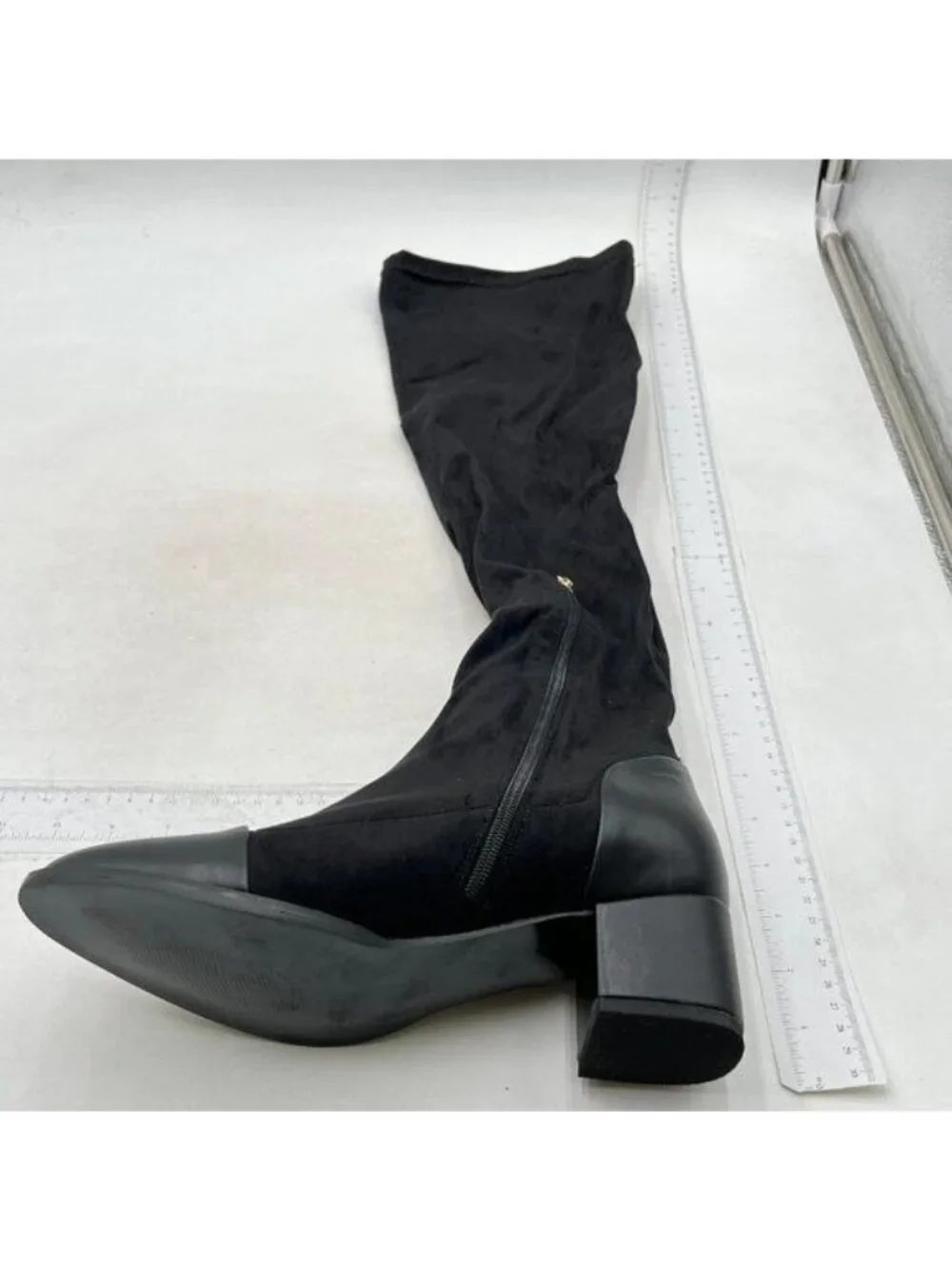 Women Trendy Over The Knee Boots Flats Pointed Closed Toe Low Heels Black